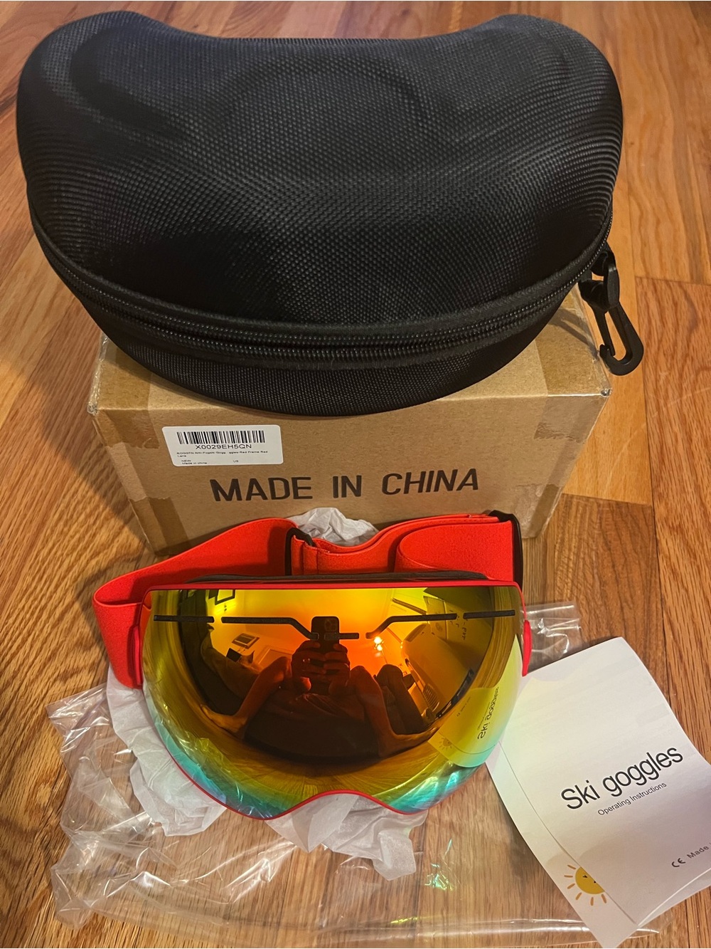 ADULT RED ANTI FOG SKY GOGGLES
